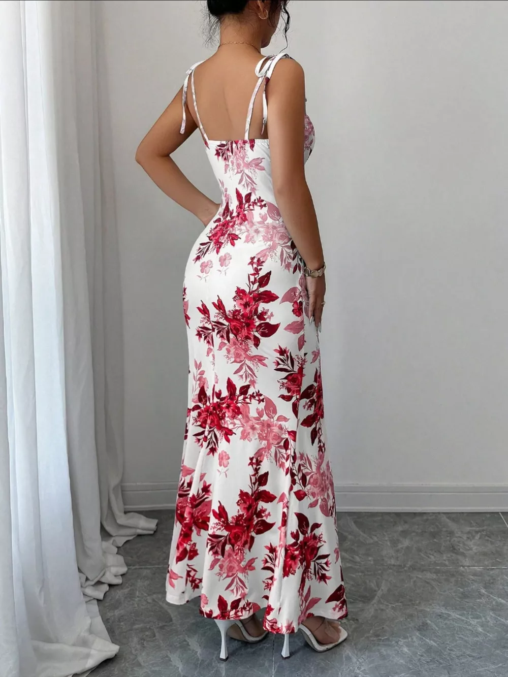 Printed Tie Strap Slit Maxi Dress, image 20
