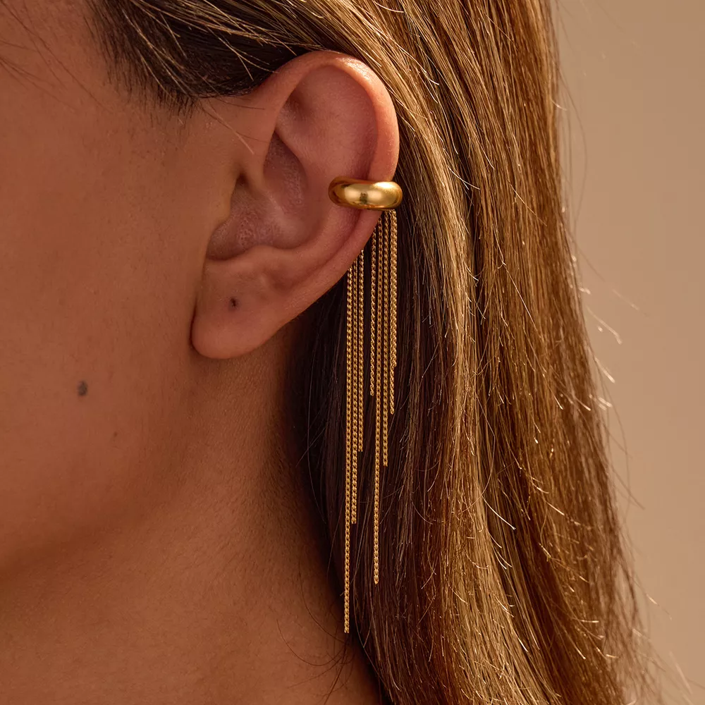 18K Gold-Plated Tassel Ear Cuff Earrings, image 6