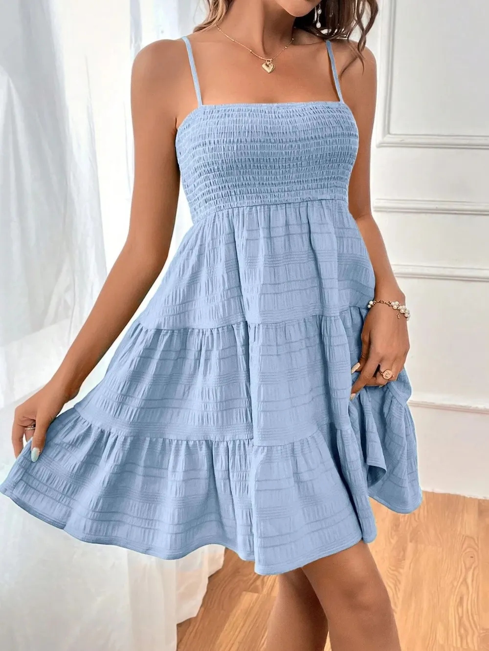 Tiered Smocked Square Neck Cami Dress, image 15