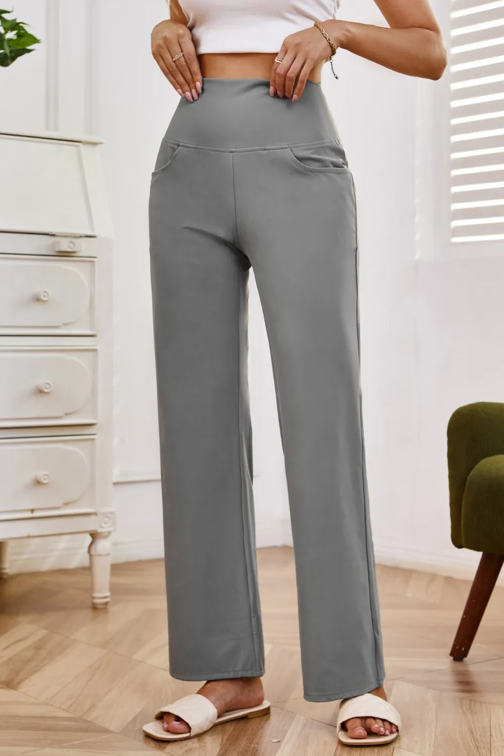 High Waist Wide Leg Pants with Pockets, image 17