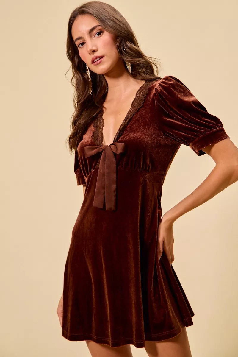 Velvet Short Sleeves Mini Dress, image 3