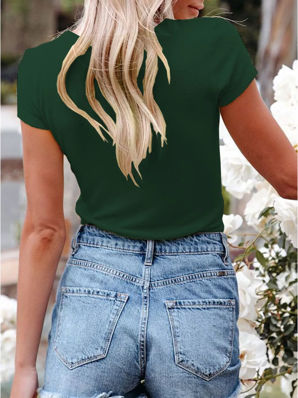 Full Size Casual V-Neck Button Detail T-Shirt Plus Size, image 29