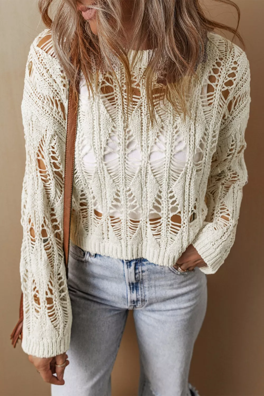 Hollow Out Long Sleeve Knit Cover Up, image 5