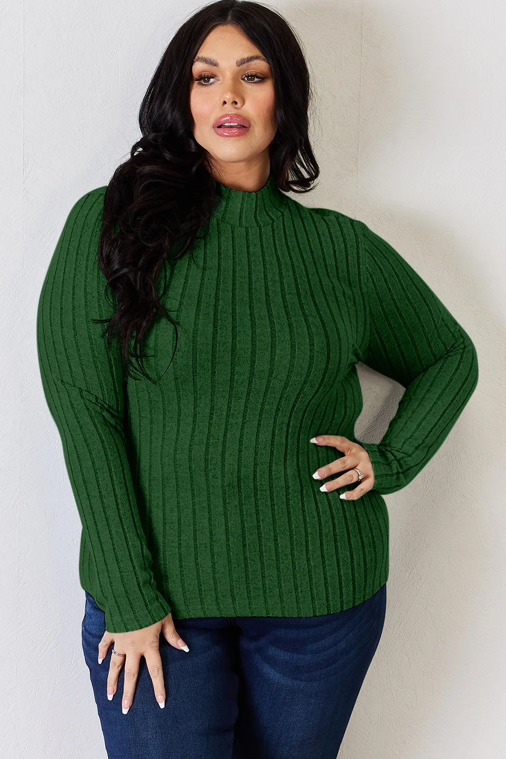 Full Size Ribbed Mock Neck Long Sleeve T-Shirt, image 17