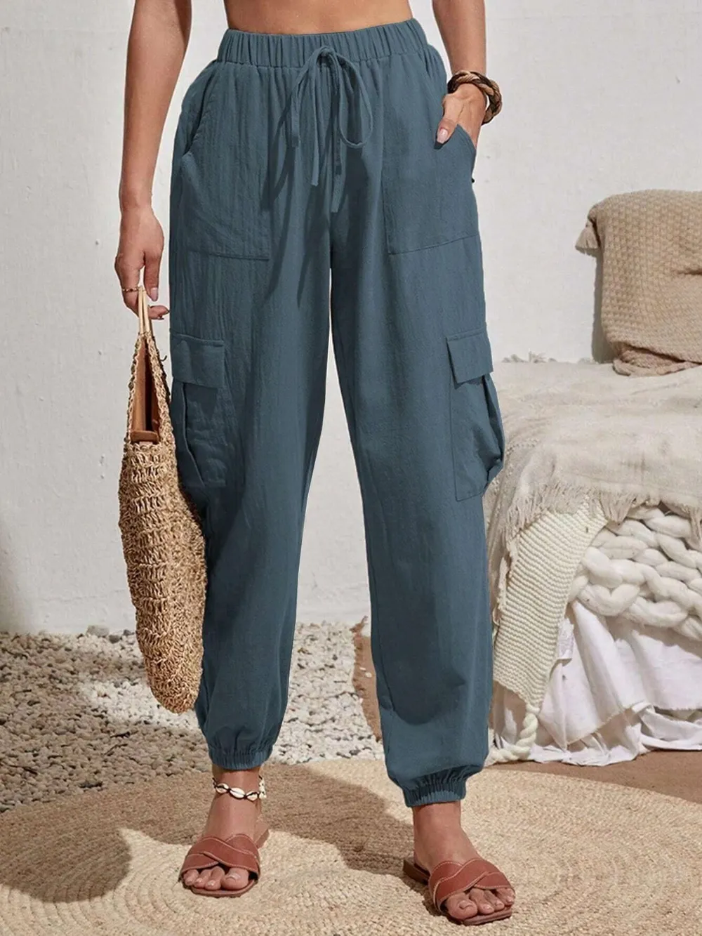 Drawstring Joggers with Cargo Pockets, image 15