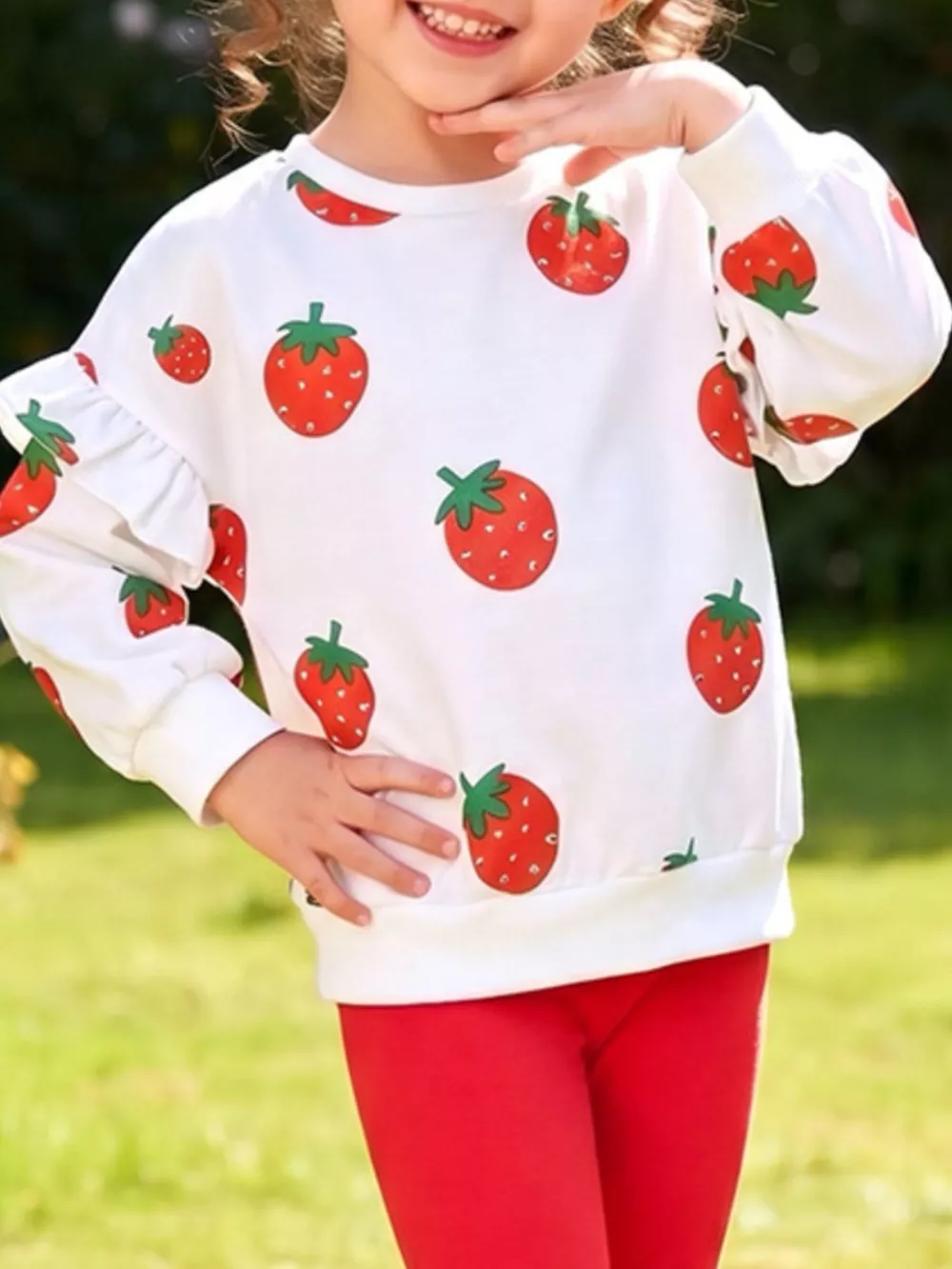 Children's Strawberry Long Sleeve Sweatshirt and Leggings Set, image 3