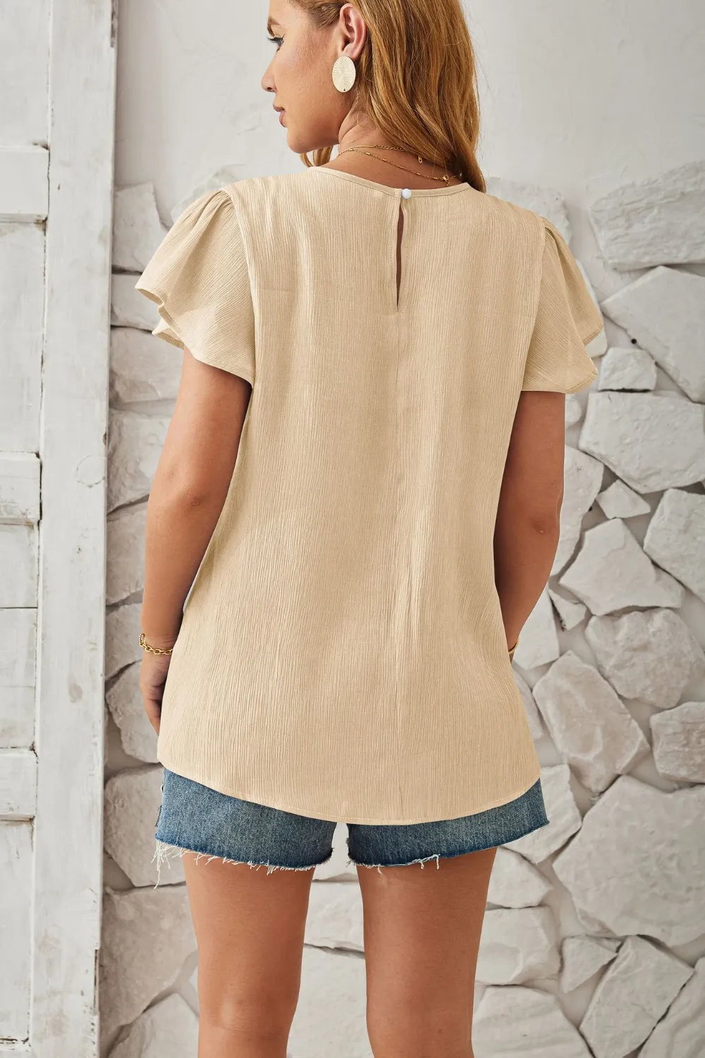 Round Neck Keyhole Cap Sleeve T-Shirt, image 15