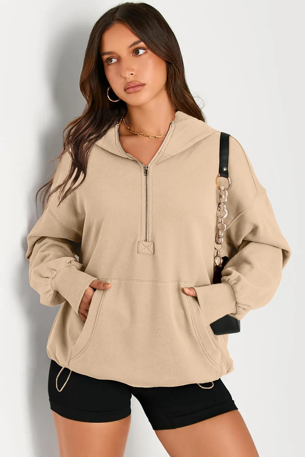 Pocketed Half Zip Long Sleeve Hoodie, image 19