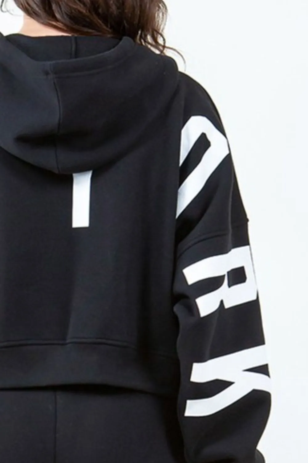 Letter Graphic Long Sleeve Drawstring Cropped Hoodie, image 3