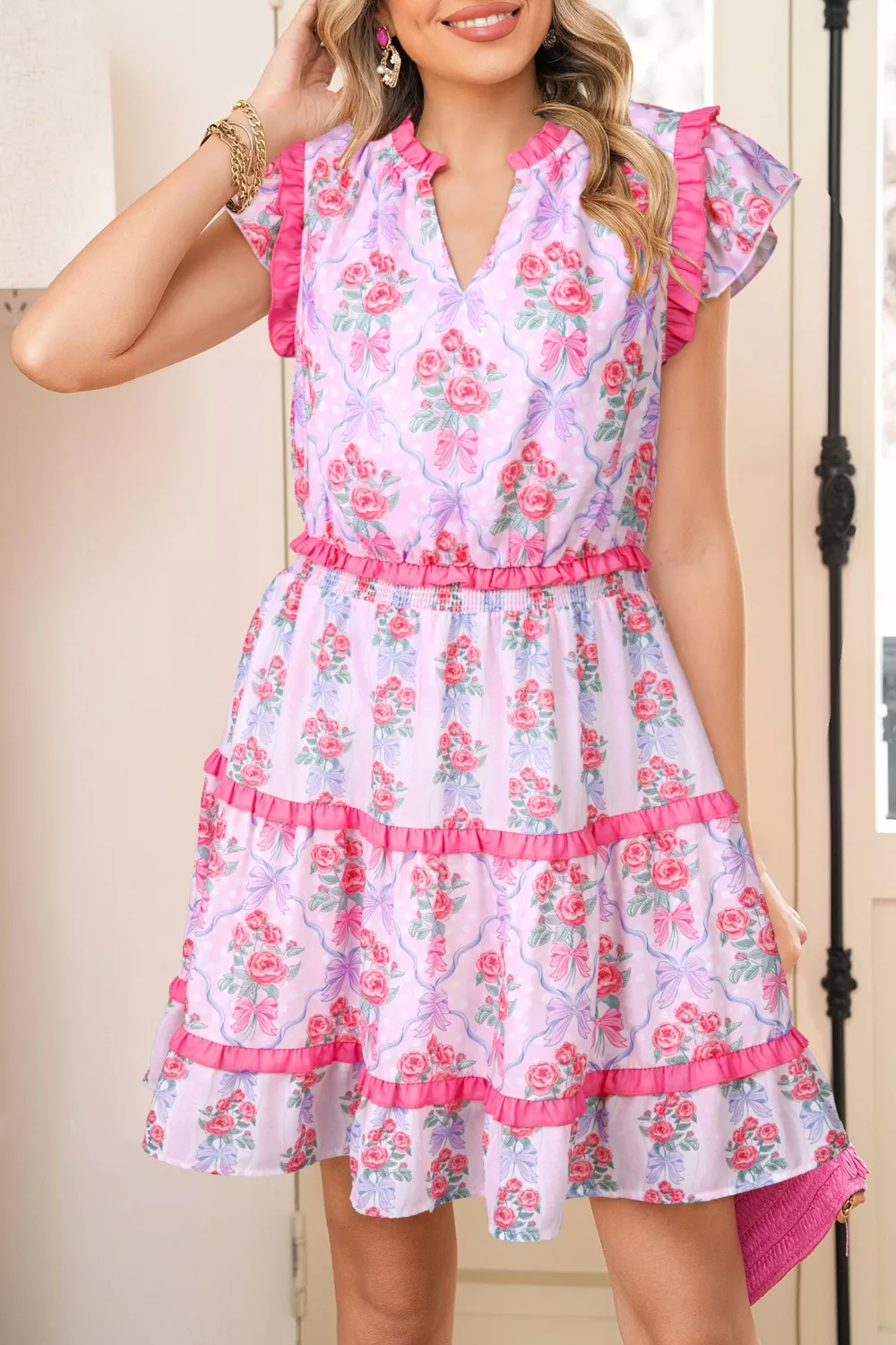 Tiered Ruffles Sleeveless Summer Floral Dress, image 4