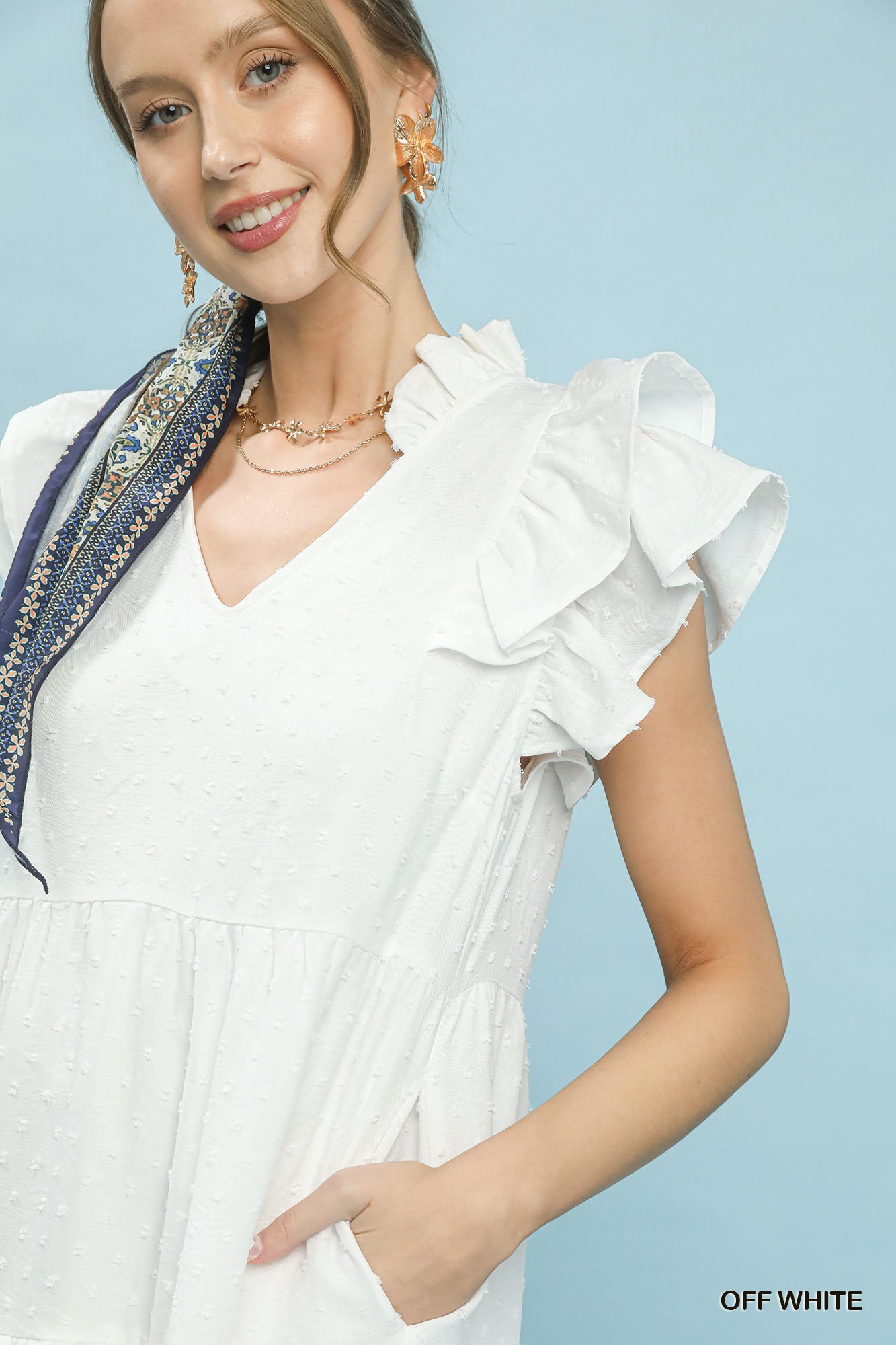 Textured Ruffle Sleeve Tiered Midi Dress, image 4