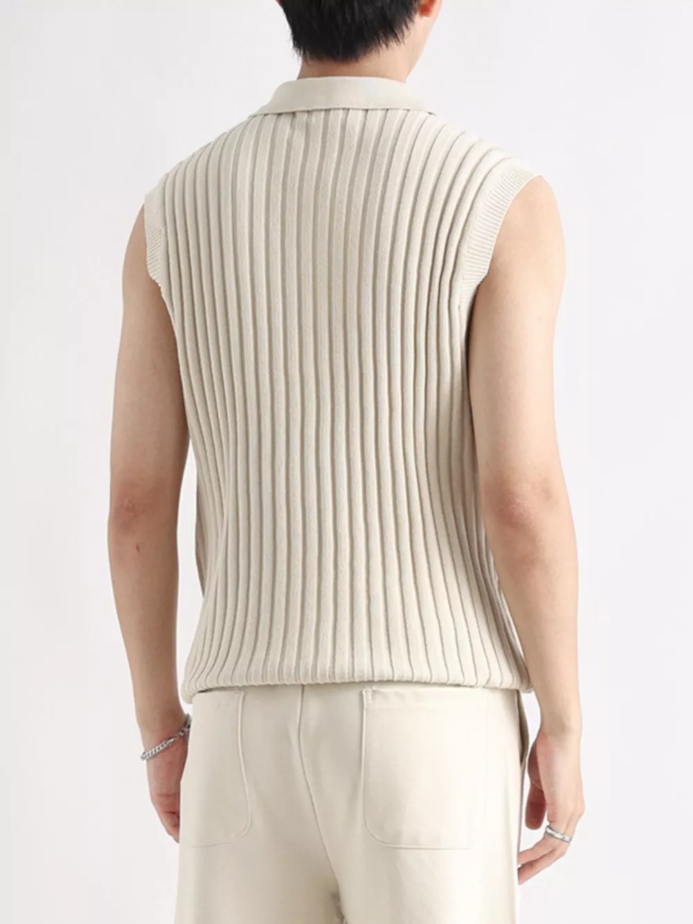 Men's Plus Size Ribbed Knit Zip-Up Tank, image 2
