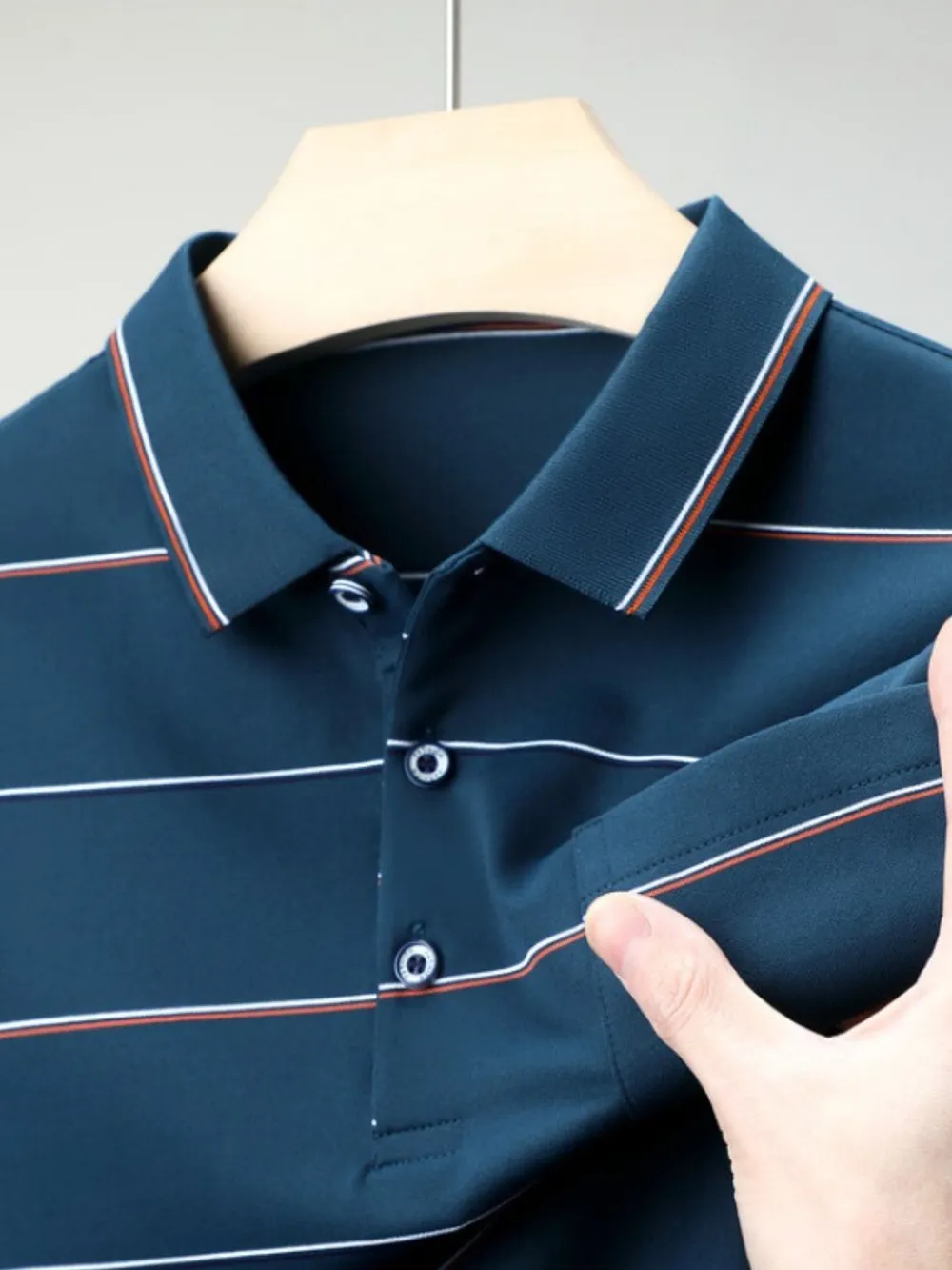 Men's Plus Size Striped Collared Neck Short Sleeve Polo, image 3