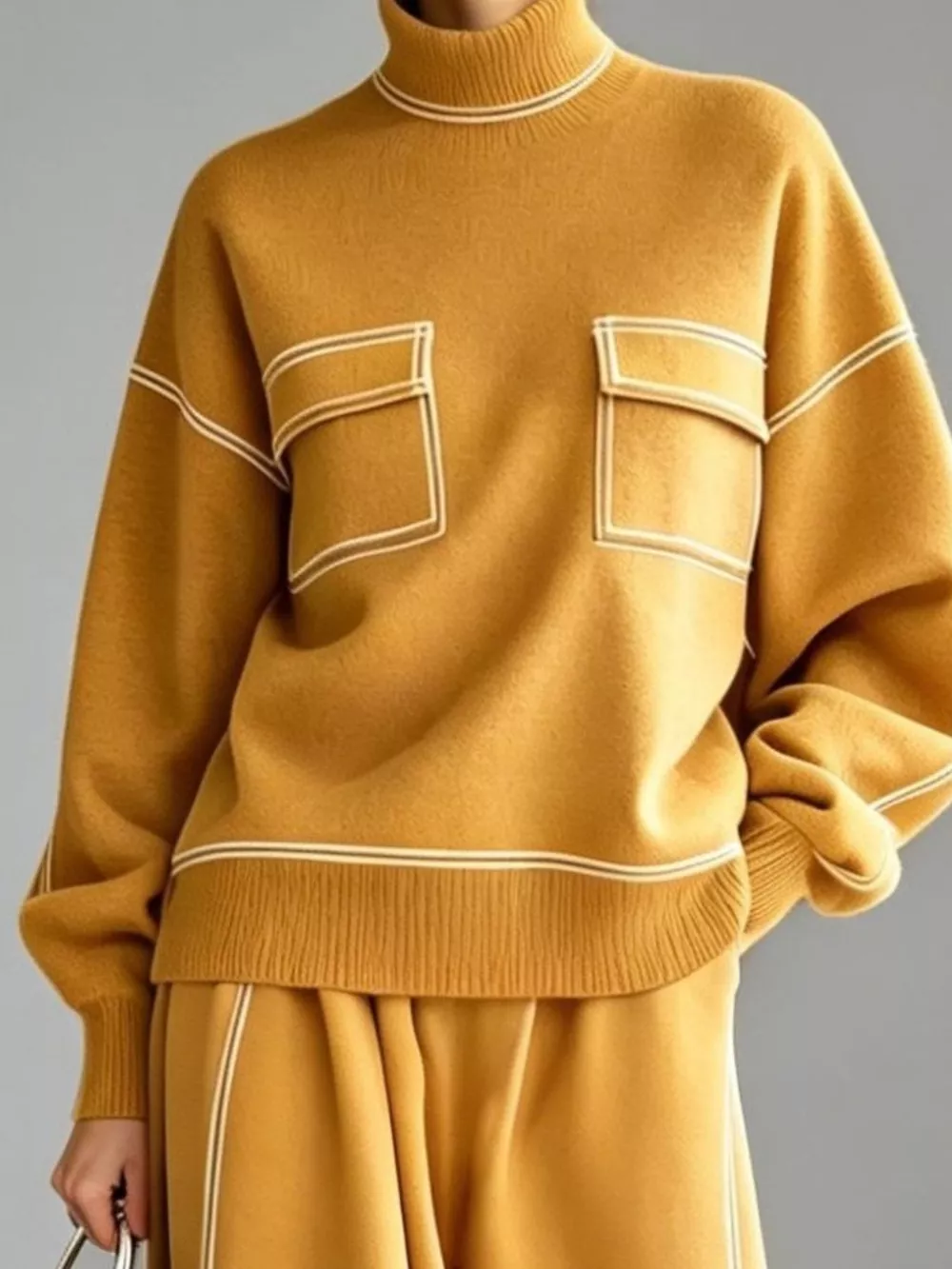 Turtleneck Knit Top and Midi Skirt Set, image 12