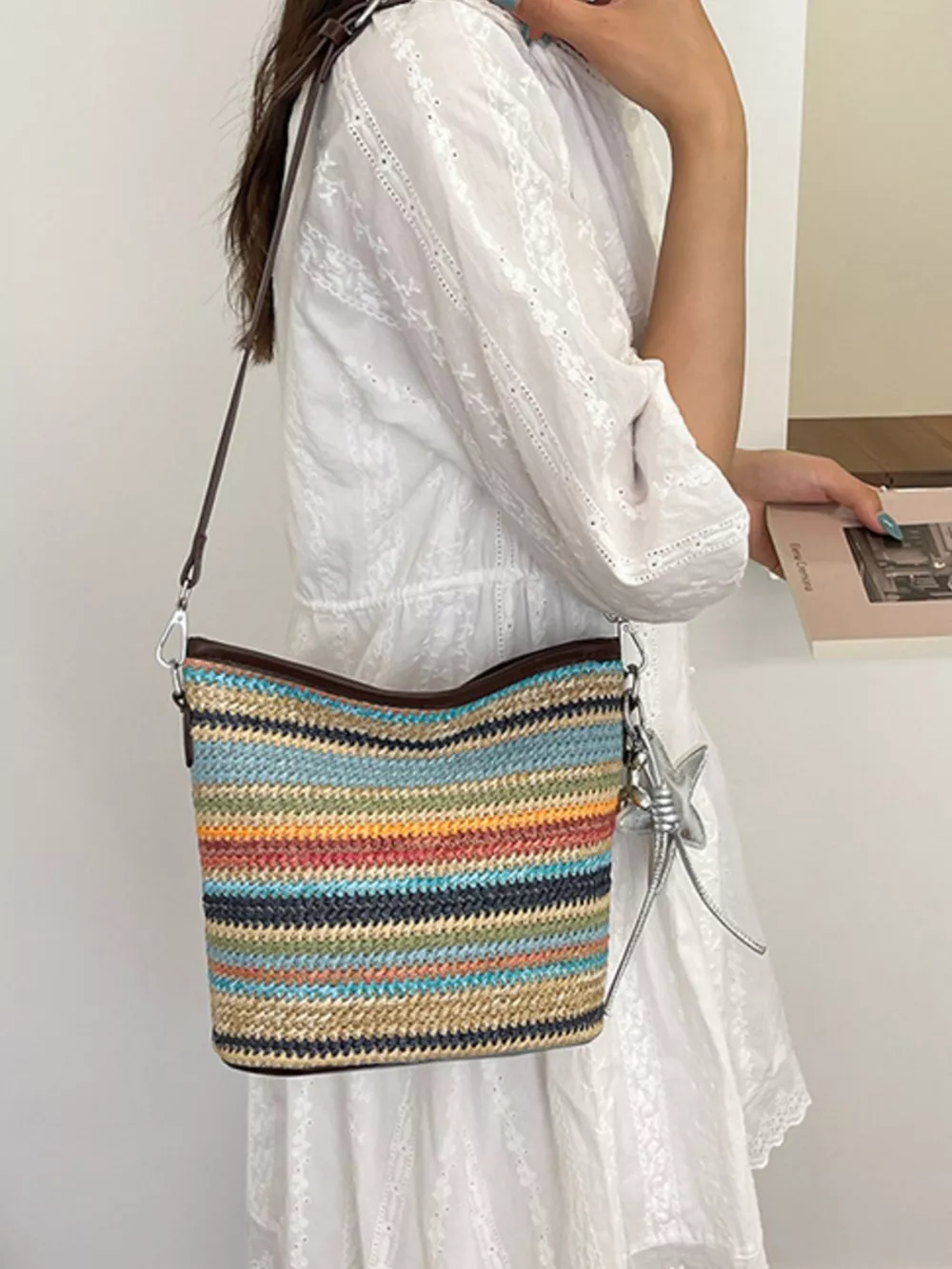 Striped Woven Crossbody Bag, image 8