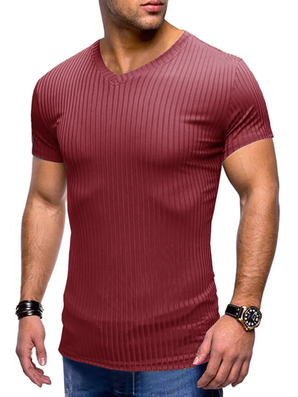 Men's Ribbed Short Sleeve Slim Fit T-Shirt, image 7