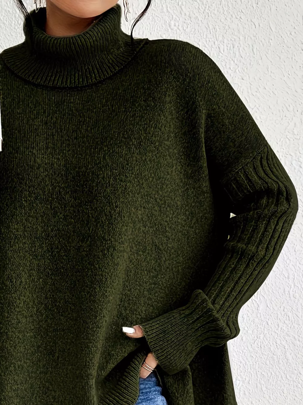 Turtleneck High-Low Hem Sweater, image 3