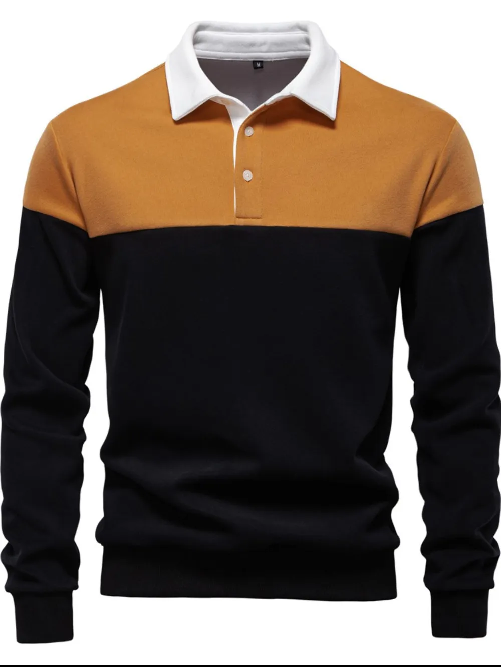 Men's Collared Neck Contrast Long Sleeve Polo, image 10