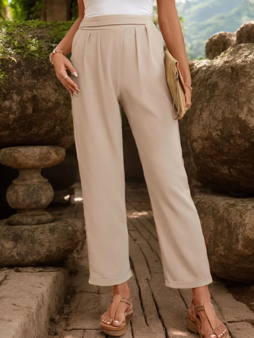 Ruched Half Elastic Waist Pants, image 3