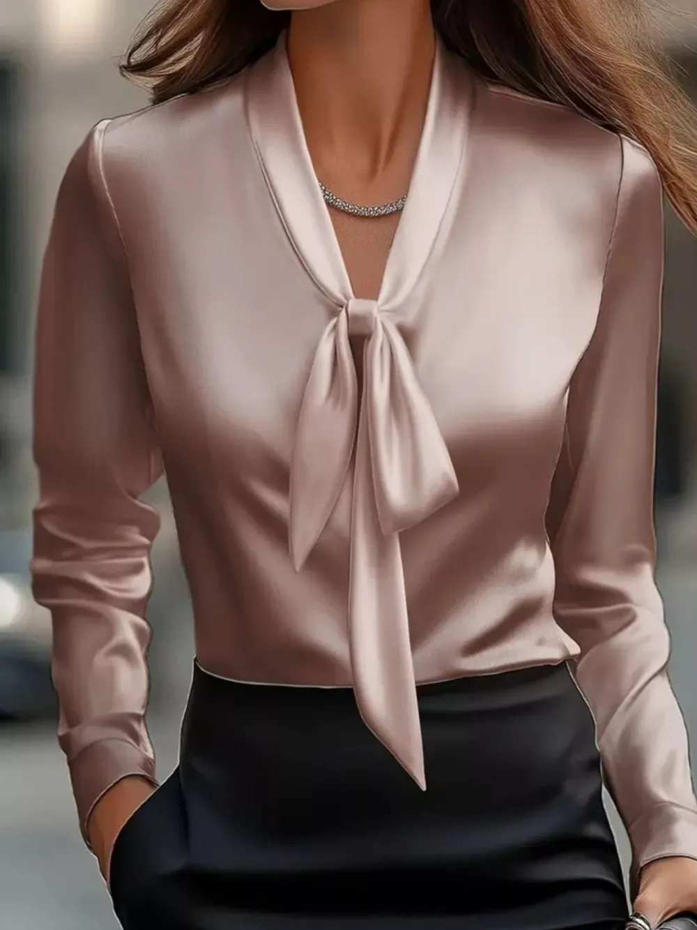 Satin Tie Front Long Sleeve Blouse, image 8