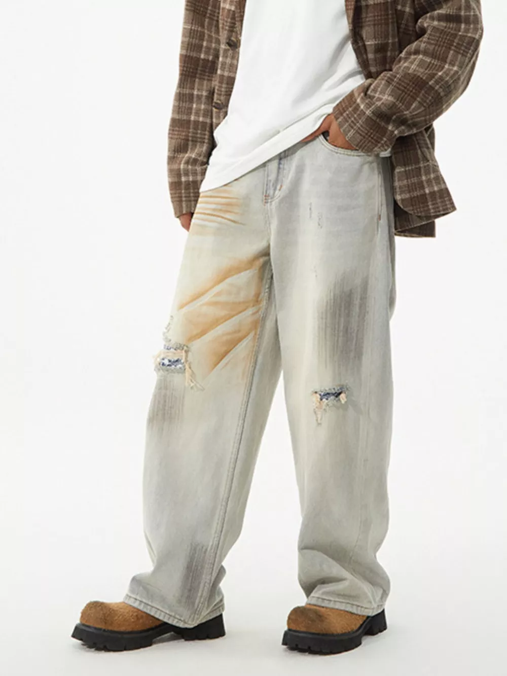 Men's Distressed Wide Leg Jeans, image 3