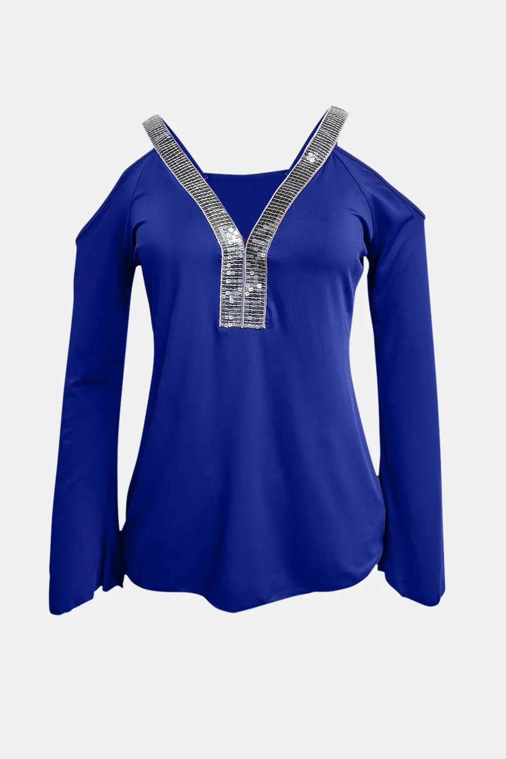 Sequin V-Neck Cold Shoulder Top, image 3