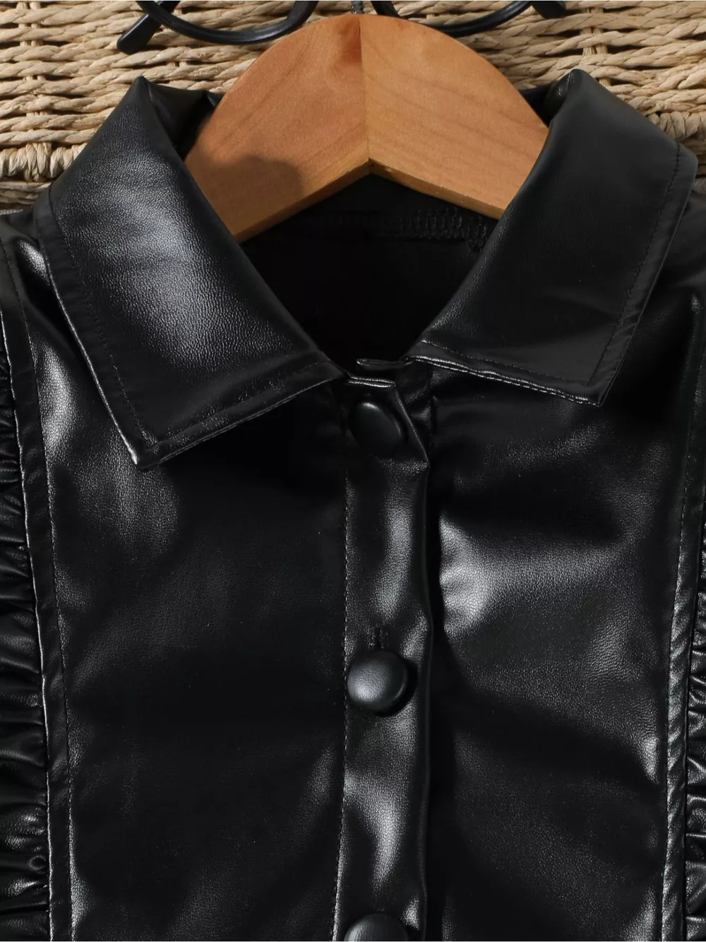 Children's Ruffled Faux Leather Top and Skirt Set, image 14