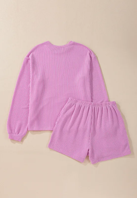 Valentine’s Day XOXO Heart Sequin Corded Long Sleeve Top and Shorts Set, image 4