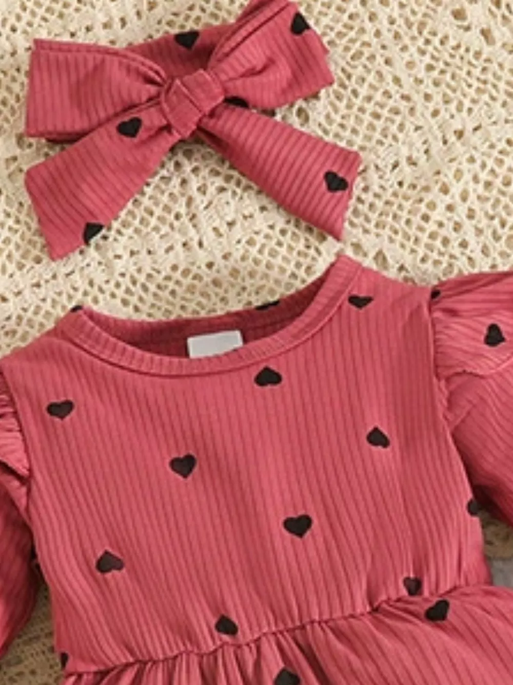 Children's Heart Print Dress & Headband Set, image 6