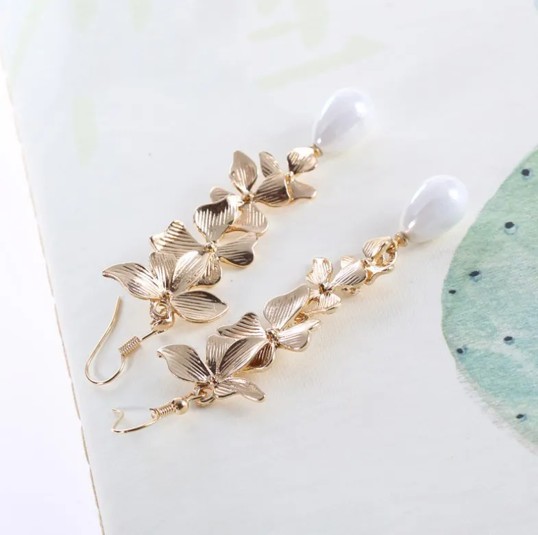 Alloy Flower Synthetic Pearl Earrings, image 2