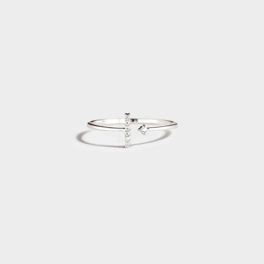 T Shape Inlaid Zircon 925 Sterling Silver Open Ring, image 3