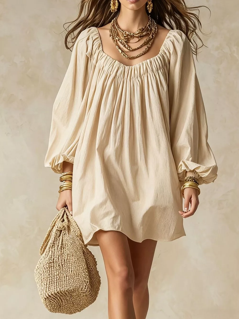 Flowy Balloon Sleeve Mini Dress, image 9