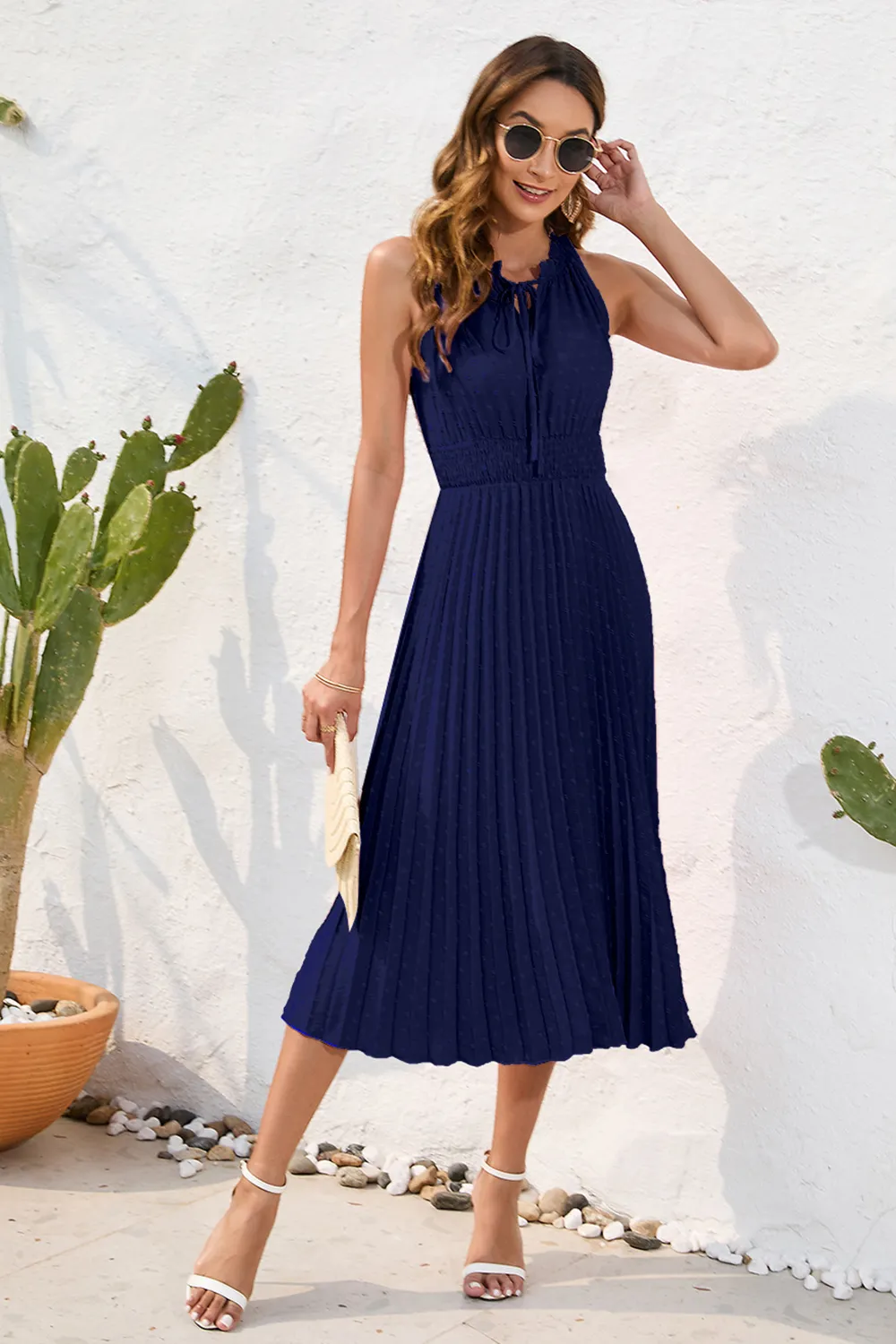 Swiss Dot Tie Neck Sleeveless Dress, image 17