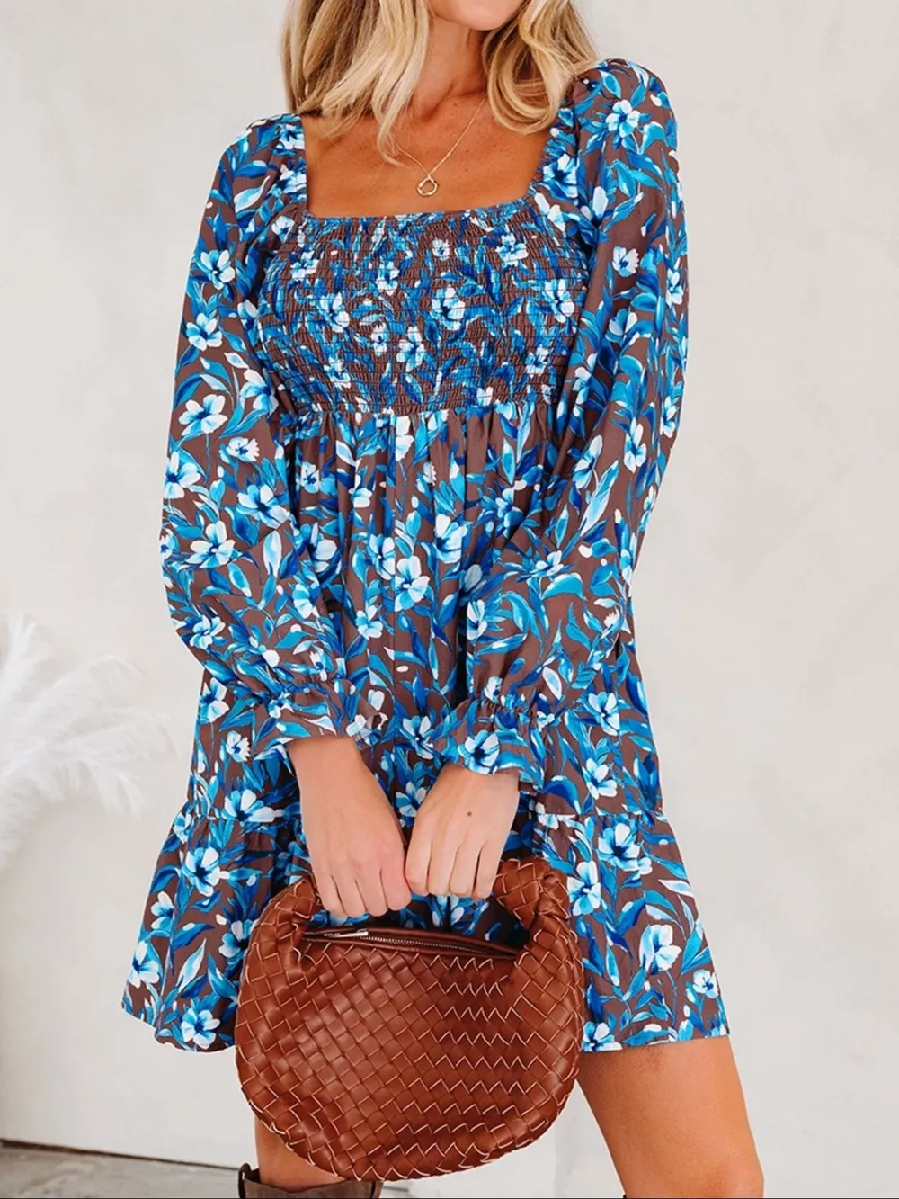 Smocked Bodice High Waist Ruffled Sleeve Floral Dress, image 4