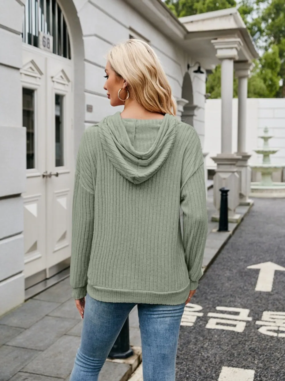 Ribbed Drawstring Long Sleeve Hoodie, image 29