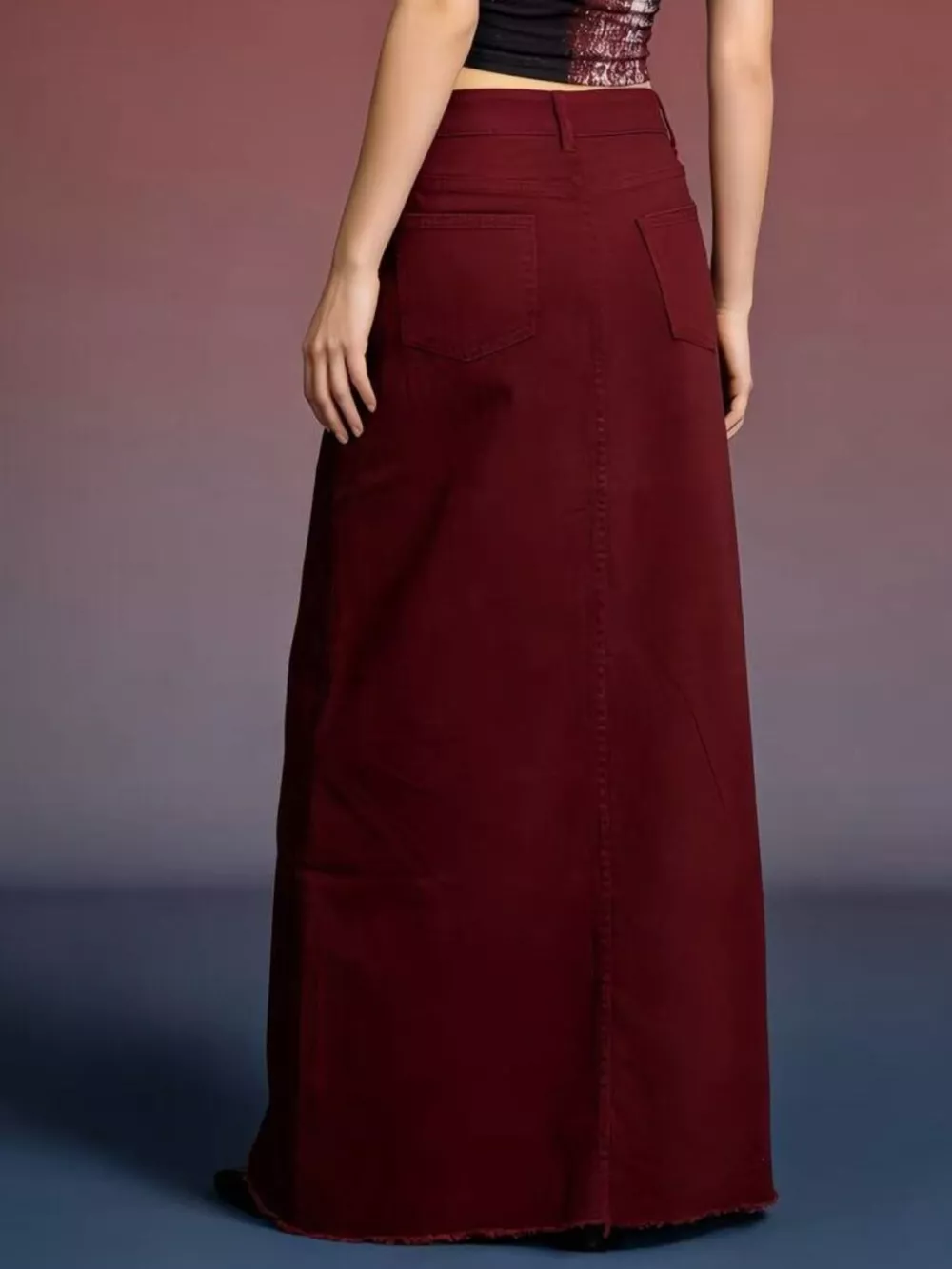 Raw Hem Maxi Denim Skirt, image 10