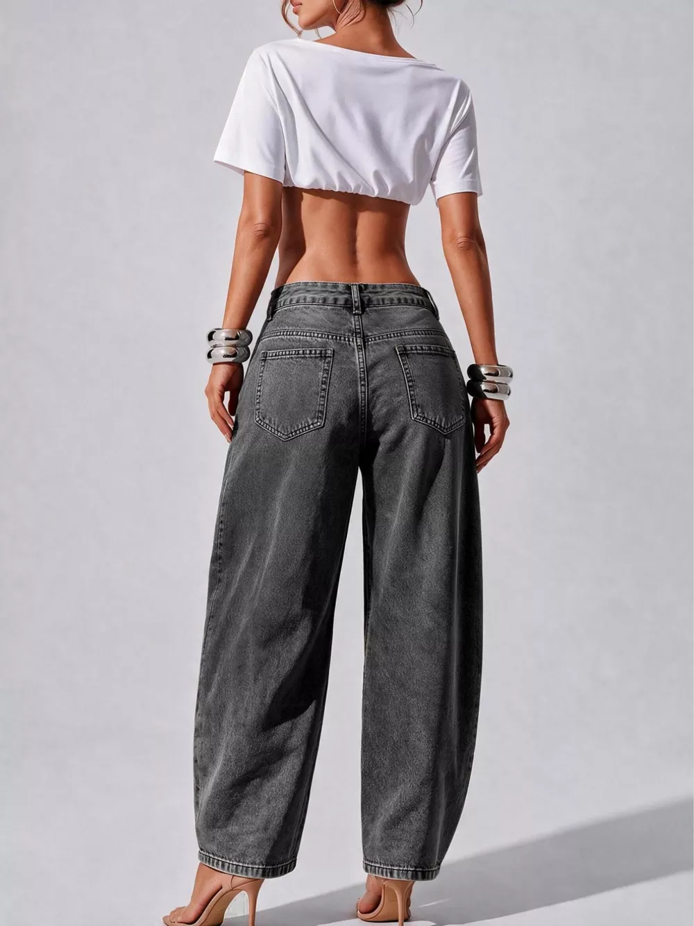 Decorative Button Wide Leg Jeans, image 34