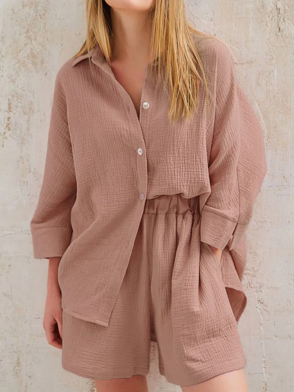 Texture Button Up Shirt and Shorts Set, image 28
