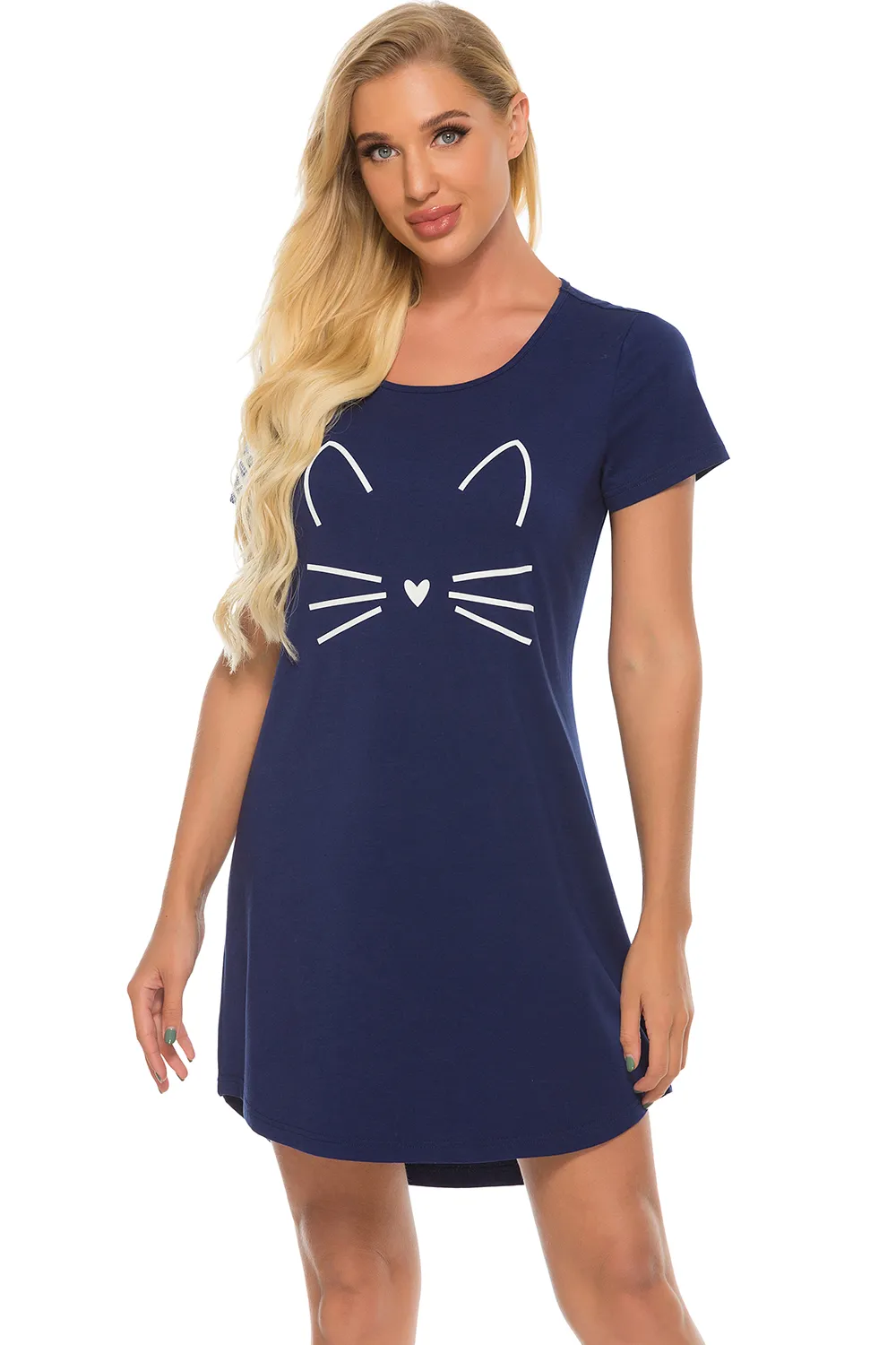 Graphic Round Neck Short Sleeve Lounge Dress, image 17