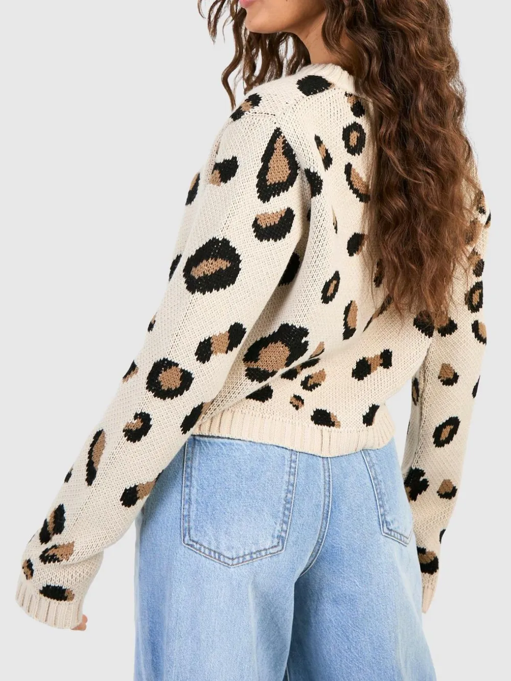 Tied Leopard Round Neck Cardigan, image 2
