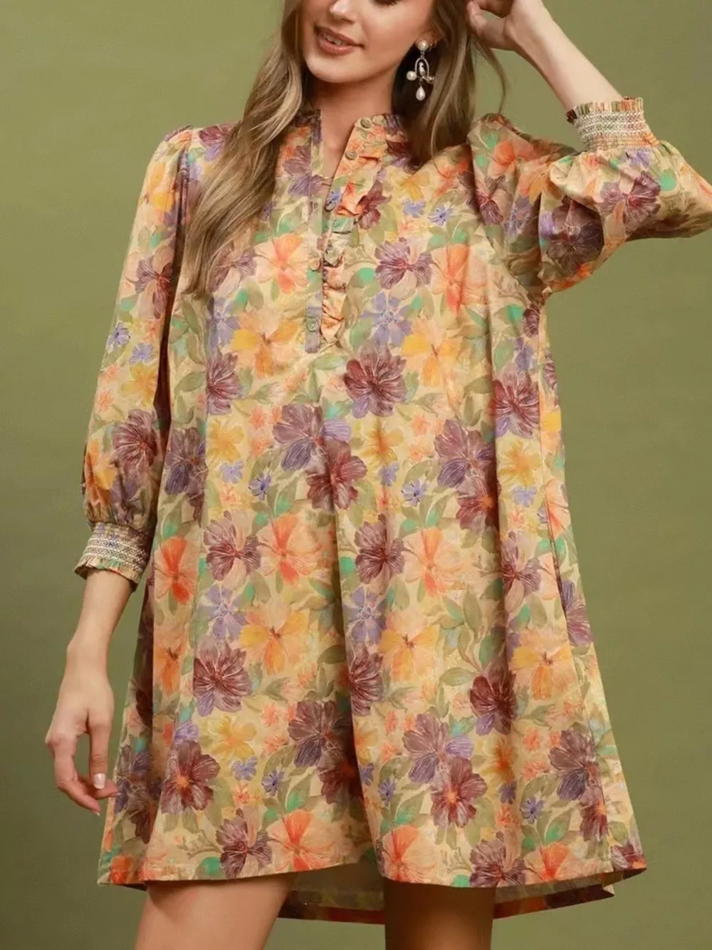Vintage Floral Print 3/4 Sleeve Dress, image 2