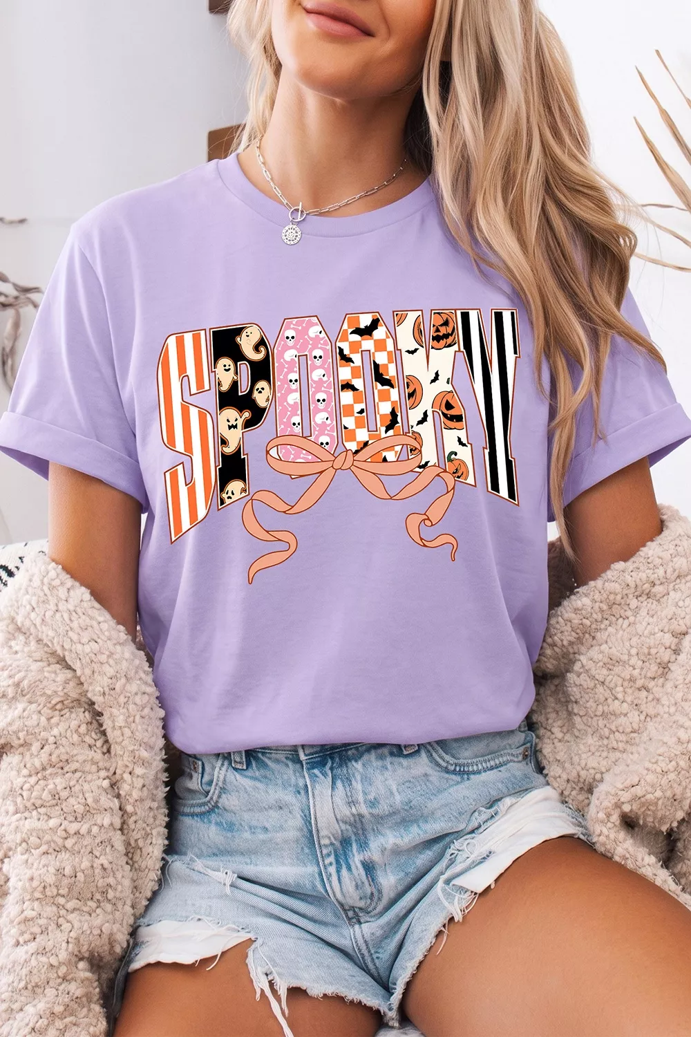 Halloween Spooky Letter Graphic Round Neck Casual T Shirt, image 4