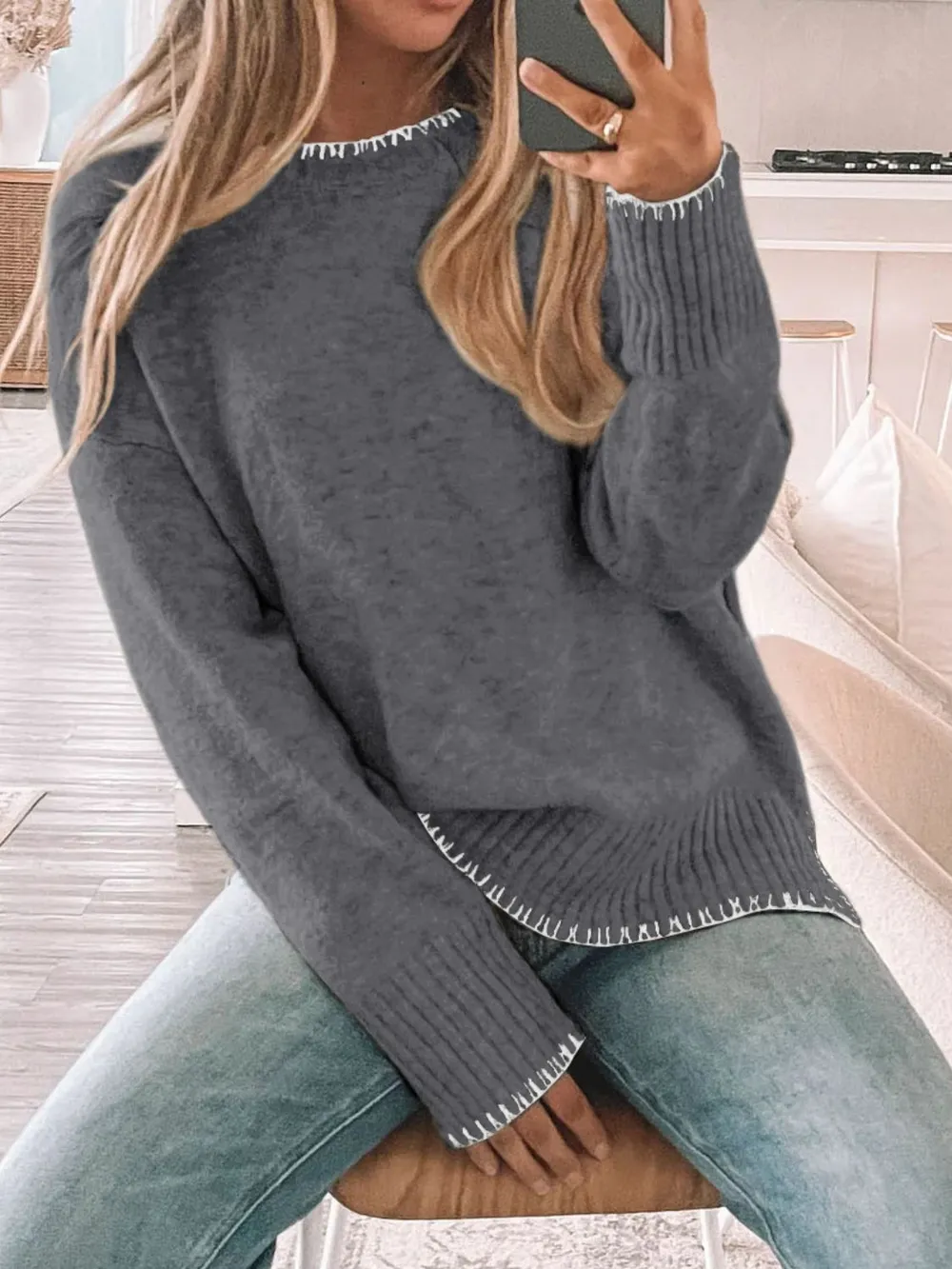 Round Neck Long Sleeve Sweater, image 8