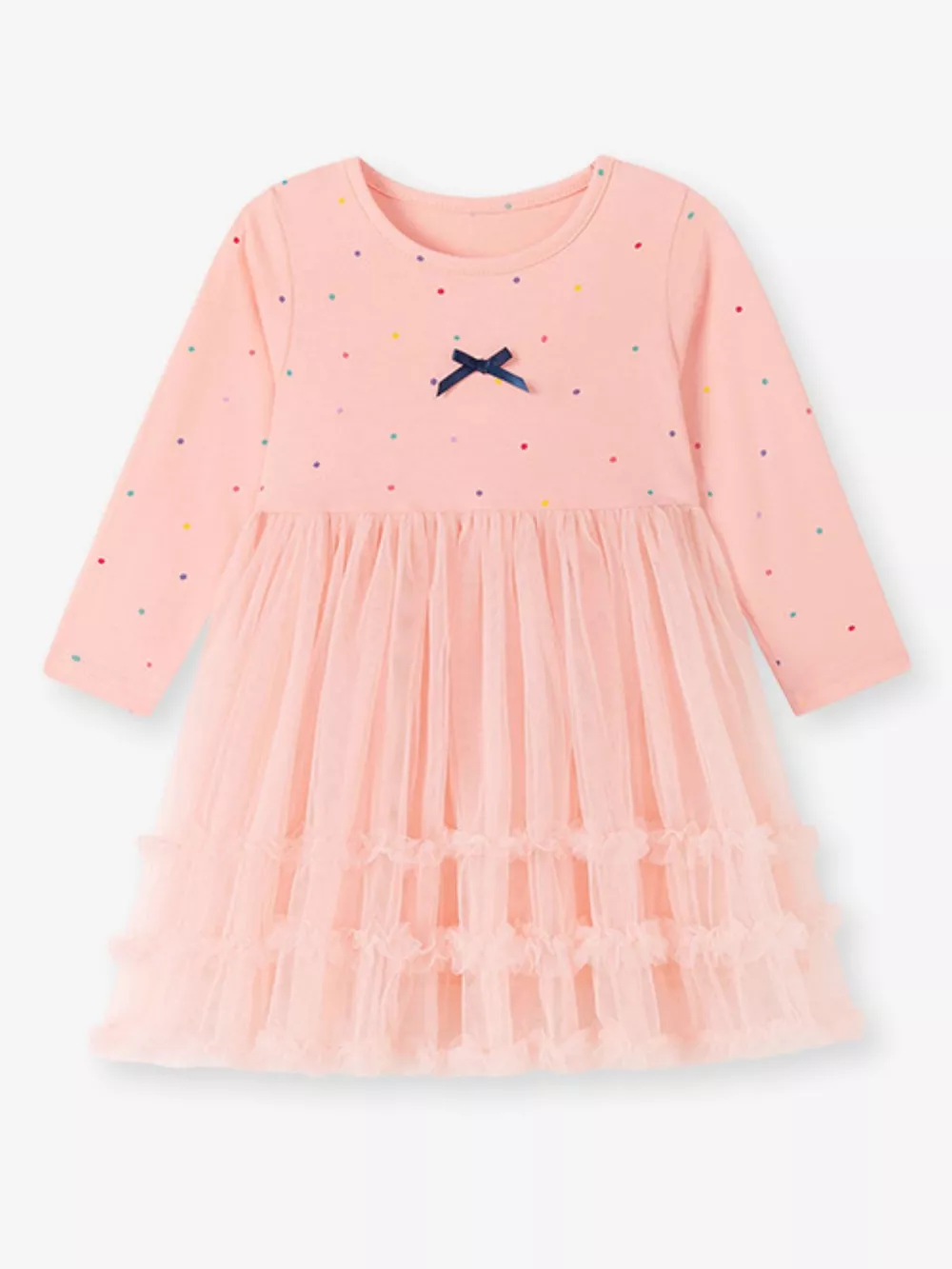 Children's Tulle Dress with Polka Dots and Bow Detail, image 6