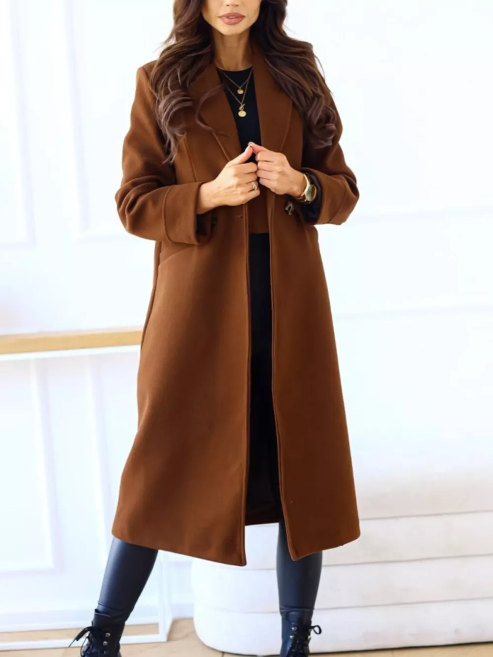 Lapel Collar Wool Blend Overcoat, image 12