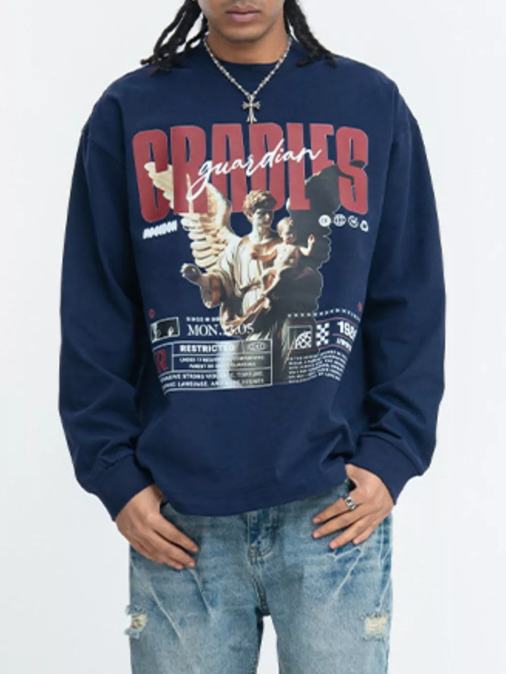 Men's Guardian Angel Graphic Long Sleeve T-Shirt, image 2