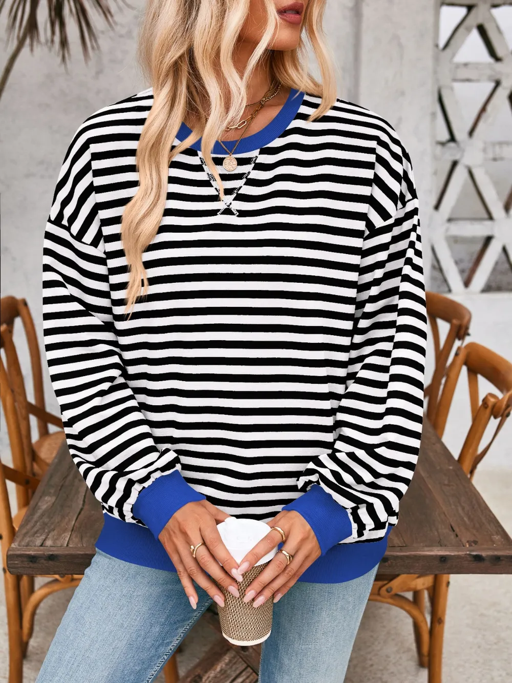 Contrast Striped Long Sleeve Sweatshirt, image 21