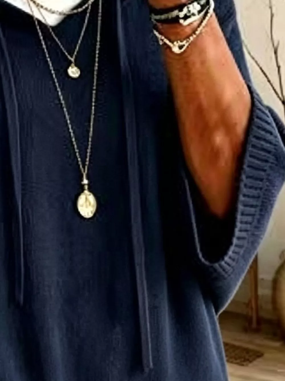 Full Size Drawstring 3/4 Sleeve Hooded Sweater Plus Size, image 10