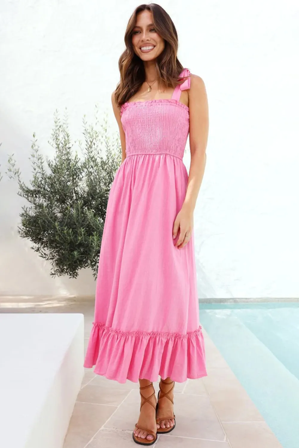Ruffled Smocked Ruffle Hem Sleeveless Dress, image 12