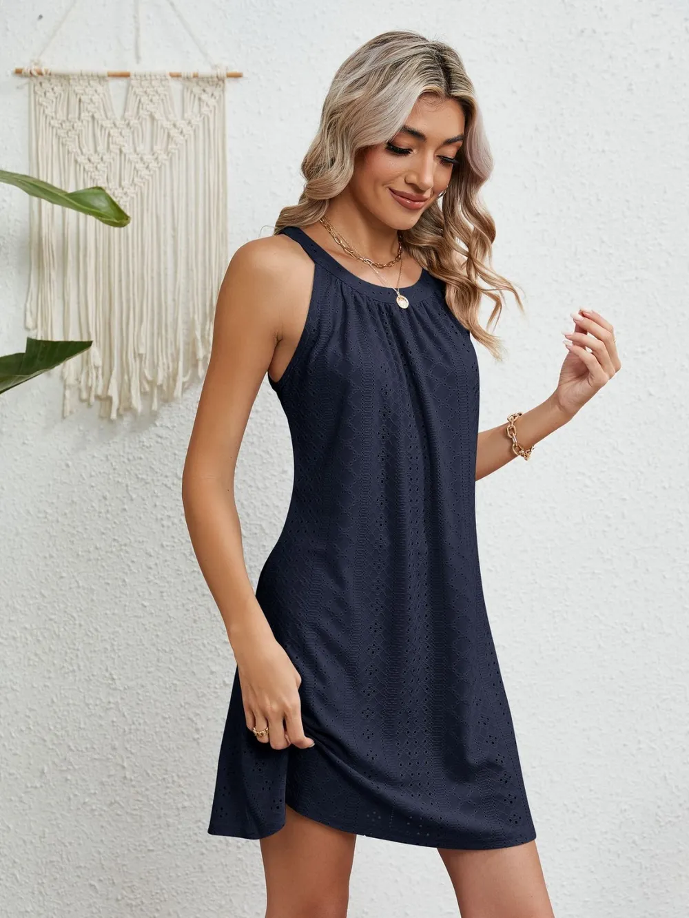 Eyelet Grecian Neck Mini Dress, image 20